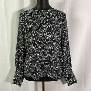 Express Black Blue & White Printed Long Sleeve Blouse